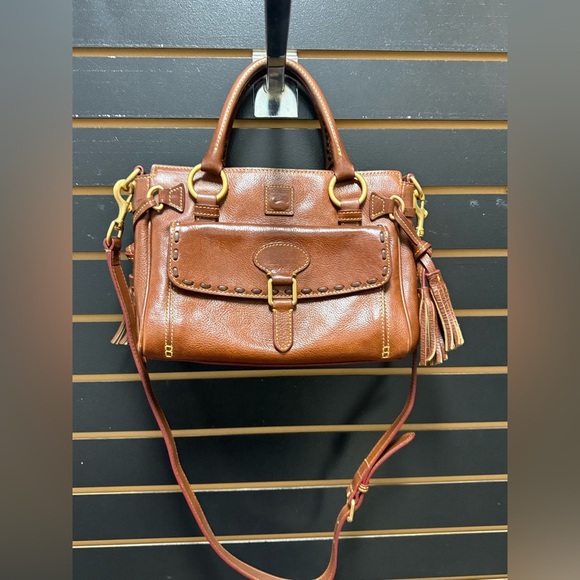 Dooney & Bourke Handbags - Dooney & Bourke Florentine Leather Satchel – Brown, Tassels, Crossbody Strap